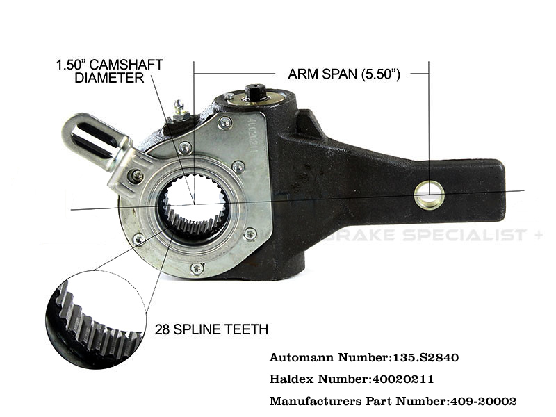 Haldex 40020211I Slack Adjuster 1.5 Inch 28 Spline, 5.5 Inch Span