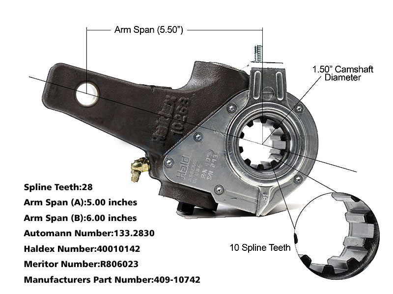 Haldex 40010155 Slack Adjuster 1.5 Inch 10 Spline, 5.5 Inch Span